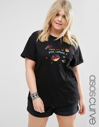 Футболка бойфренда с принтом Take Me to Your Leader ASOS CURVE