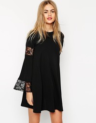Свободное платье с длинными рукавами и кружевными вставками ASOS Boho