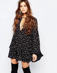 Свободное платье с принтом Free People - Черный