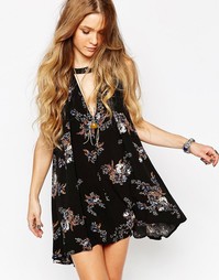 Свободное платье без рукавов с черным принтом Free People - Черный