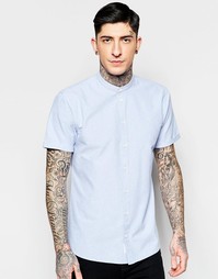 Синяя рубашка с воротником на пуговицах и короткими рукавами Minimum