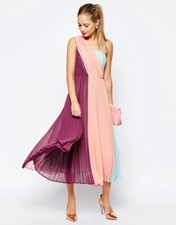 Платье миди премиум класса на одно плечо в стиле колор блок ASOS SALON