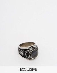 Кольцо в университетском стиле с черным камнем Reclaimed Vintage