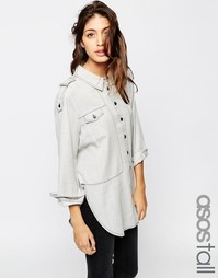 Серая выбеленная джинсовая рубашка в стиле милитари ASOS TALL Premium