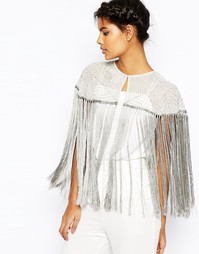 Кейп с бахромой и отделкой ASOS - Серебряный