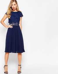 Платье миди с укороченным кружевным топом ASOS - Темно-синий