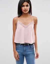 Укороченный топ на бретельках с кружевной вставкой ASOS - Blush