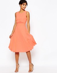 Платье миди со складками ASOS - Горячий коралл