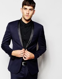 Темно-синий приталенный пиджак смокинга ASOS - Темно-синий