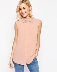 Блузка без рукавов с декорированным воротником ASOS - Blush