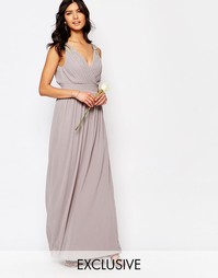 Платье макси с запахом и отделкой TFNC WEDDING - Опаловый серый