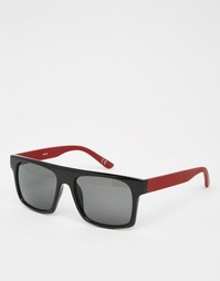 Черные солнцезащитные очки с плоским верхом и бордовыми дужками ASOS