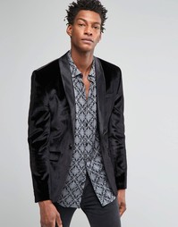 Черный бархатный блейзер скинни ASOS - Черный