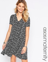Свободное платье для беременных на пуговицах с цветочным принтом ASOS