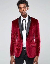 Бордовый бархатный блейзер скинни ASOS - Burgundy