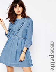 Свободное джинсовое платье синего цвета с рюшами ASOS PETITE - Синий