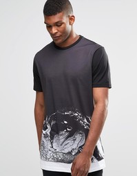 Длинная футболка с мраморным принтом по кромке ASOS - Черный