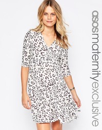 Короткое приталенное платье для беременных с леопардовым принтом ASOS