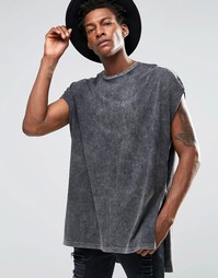 Oversize-футболка с высокими разрезами по бокам ASOS - Серый мраморный