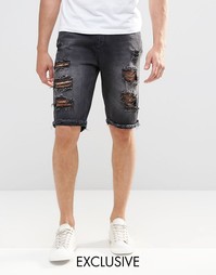Черные рваные джинсовые шорты слим Brooklyn Supply Co