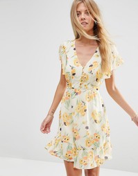 Шифоновое чайное платье с цветочным принтом ASOS - Мульти