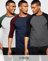 3 футболки с контрастными рукавами реглан 3 ASOS - СКИДКА 23% - Мульти
