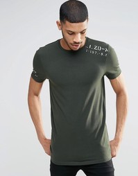 Длинная облегающая футболка с принтом в стиле милитари на плече ASOS