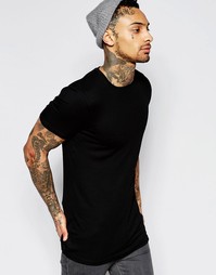 Длинная облегающая футболка в рубчик ASOS - Черный