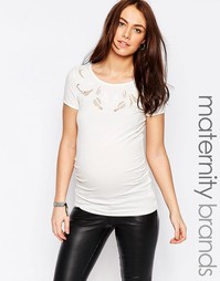 Трикотажная футболка для беременных с вышивкой Mamalicious - Белый Mama.Licious