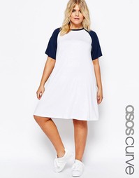 Свободное платье с контрастными рукавами реглан ASOS CURVE - Белый