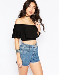 Топ с открытыми плечами и оборкой ASOS - Черный