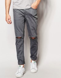 Супероблегающие серые джинсы с рваными коленями ASOS - Серый