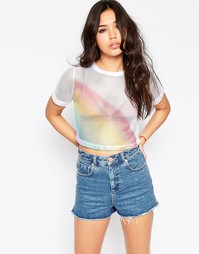 Сетчатый укороченный топ с принтом радуги ASOS - Белый