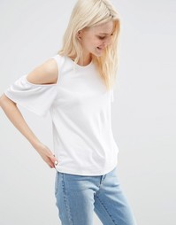 Топ с вырезами на плечах и рукавами рюшами ASOS - Белый