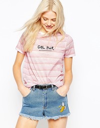 Футболка в полоску с эффектом омбре и вышивкой Girl Power ASOS