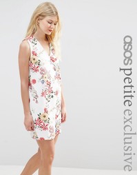 Платье в рубчик с v-образным вырезом и цветочным принтом ASOS PETITE