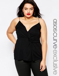 Удлиненный топ на бретельках с узелком на талии ASOS CURVE - Черный