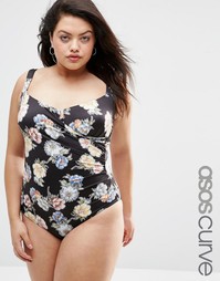 Слитный купальник с цветочным принтом ASOS CURVE - Meadow floral