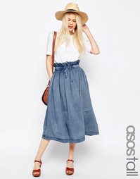 Джинсовая юбка миди со сборкой на поясе ASOS TALL - Синий