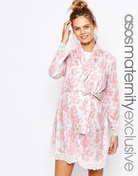 Трикотажный халат в цветочек с кружевной отделкой ASOS Maternity