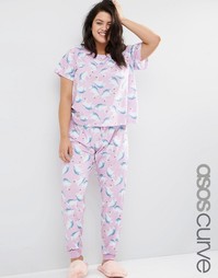 Пижамные футболка и леггинсы с надувными лебедями ASOS CURVE - Мульти
