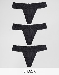 Комплект из 3 черных кружевных стрингов ASOS - Черный