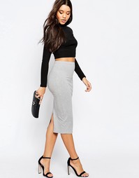Трикотажная юбка-карандаш миди ASOS - Серый меланж