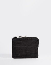 Кожаный кошелек на молнии с тисненой замшевой вставкой ASOS - Черный