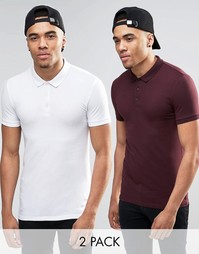 Набор из 2 трикотажных поло (белое, бордовое) ASOS - СКИДКА 15%