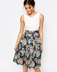 Платье с завязками сзади и цветочным принтом на юбке Closet - Мульти