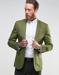 Хлопковый зауженный блейзер ASOS - Хаки светлый