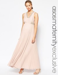 Платье макси с защипами для беременных ASOS Maternity - Nude pink