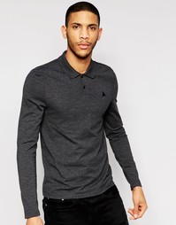 Темно-серое облегающее поло из пике с длинными рукавами ASOS