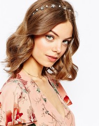 Обруч с искусственным жемчугом и цветами ASOS - Серебряный